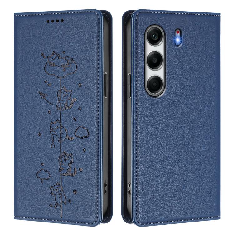 For Tecno Camon 40 4G Cute Cats Embossed Magnetic RFID Vegan Leather Phone Case