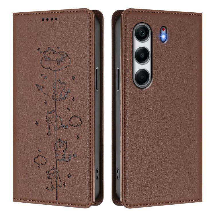 For Tecno Camon 40 4G Cute Cats Embossed Magnetic RFID Vegan Leather Phone Case