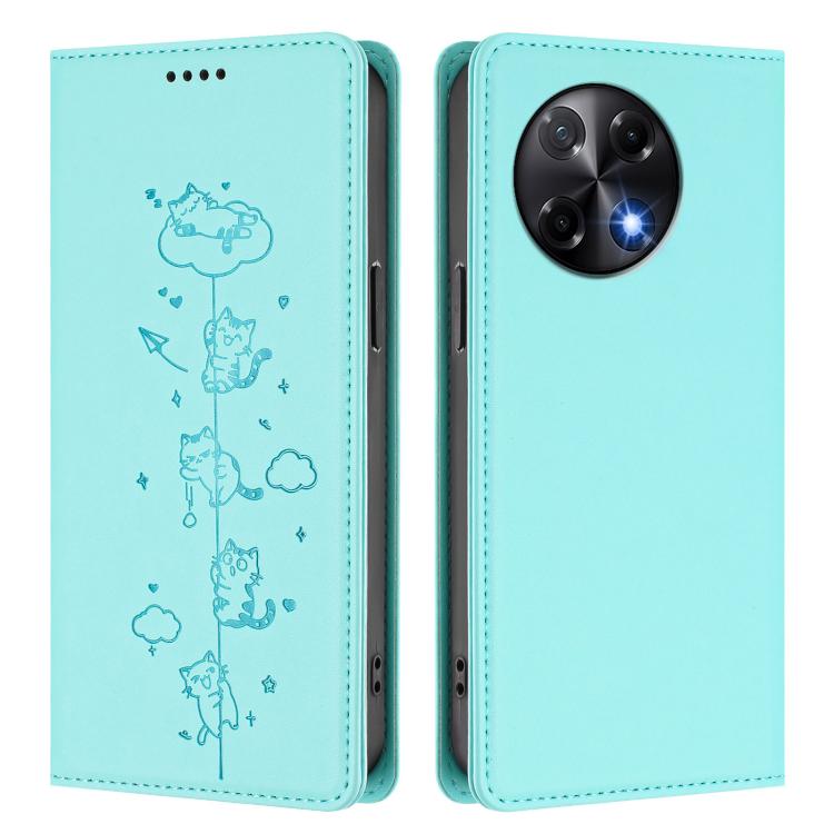 For Tecno Camon 30s / 30s Pro Cute Cats Embossed Magnetic RFID Vegan Leather Phone Case