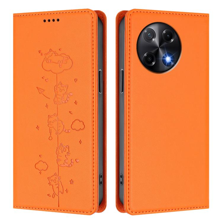 For Tecno Camon 30s / 30s Pro Cute Cats Embossed Magnetic RFID Vegan Leather Phone Case