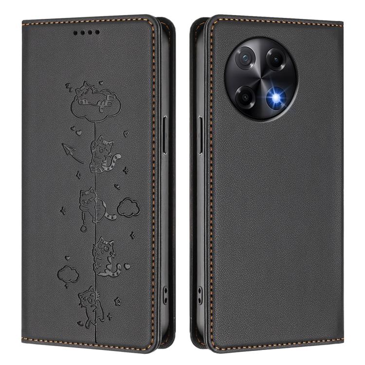 For Tecno Camon 30s / 30s Pro Cute Cats Embossed Magnetic RFID Vegan Leather Phone Case