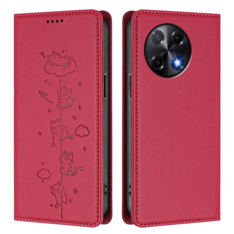 For Tecno Camon 30s / 30s Pro Cute Cats Embossed Magnetic RFID Vegan Leather Phone Case