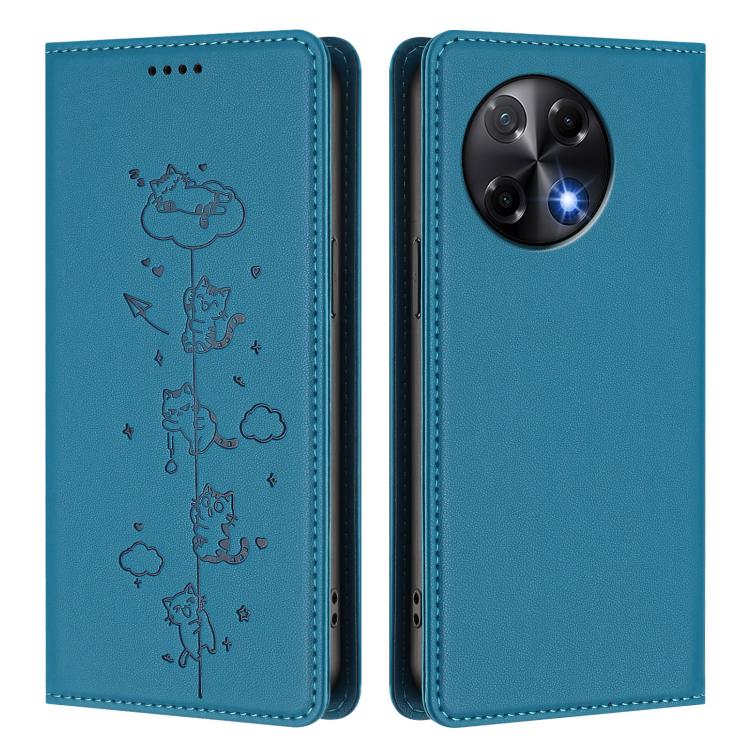 For Tecno Camon 30s / 30s Pro Cute Cats Embossed Magnetic RFID Vegan Leather Phone Case
