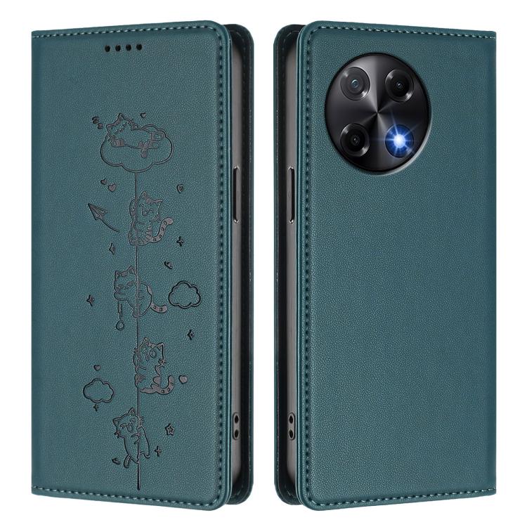 For Tecno Camon 30s / 30s Pro Cute Cats Embossed Magnetic RFID Vegan Leather Phone Case