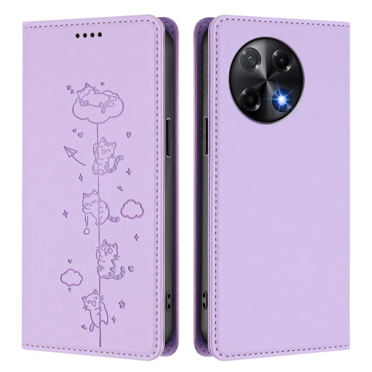 For Tecno Camon 30s / 30s Pro Cute Cats Embossed Magnetic RFID Vegan Leather Phone Case