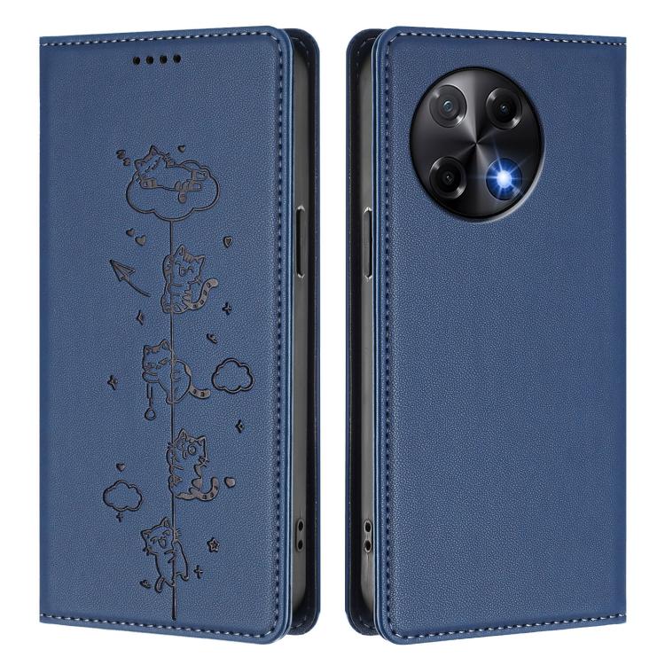 For Tecno Camon 30s / 30s Pro Cute Cats Embossed Magnetic RFID Vegan Leather Phone Case