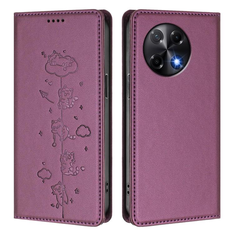For Tecno Camon 30s / 30s Pro Cute Cats Embossed Magnetic RFID Vegan Leather Phone Case