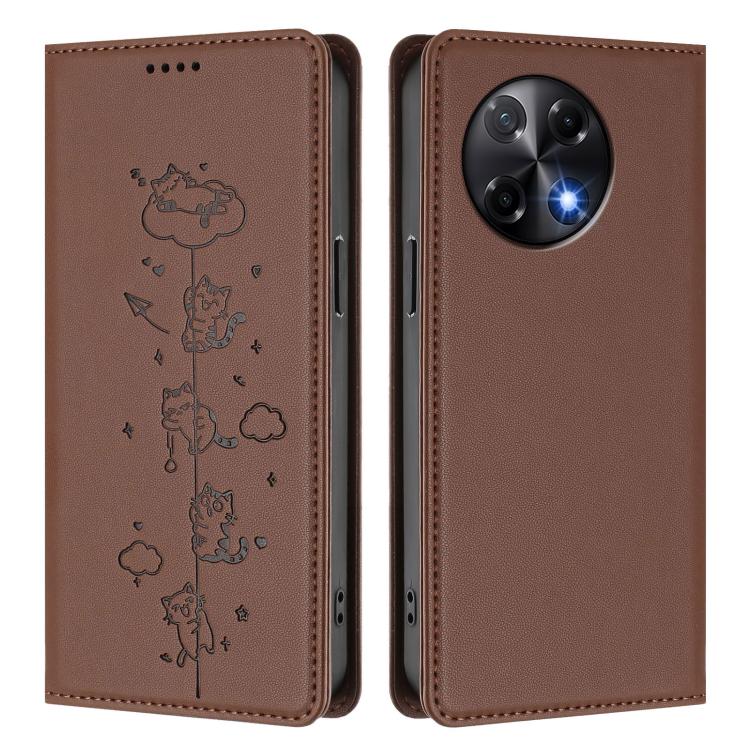 For Tecno Camon 30s / 30s Pro Cute Cats Embossed Magnetic RFID Vegan Leather Phone Case