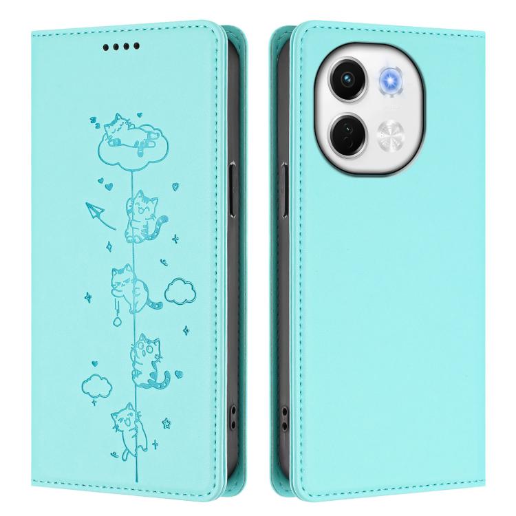 For Tecno Pova 6 Neo 5G / Spark 30 5G Cute Cats Embossed Magnetic RFID Vegan Leather Phone Case