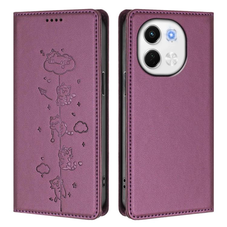 For Tecno Pova 6 Neo 5G / Spark 30 5G Cute Cats Embossed Magnetic RFID Vegan Leather Phone Case
