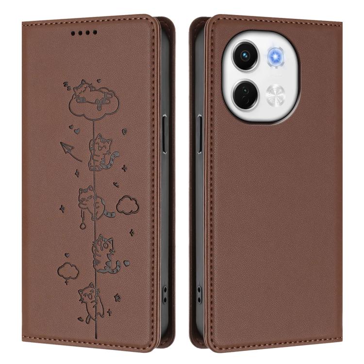 For Tecno Pova 6 Neo 5G / Spark 30 5G Cute Cats Embossed Magnetic RFID Vegan Leather Phone Case