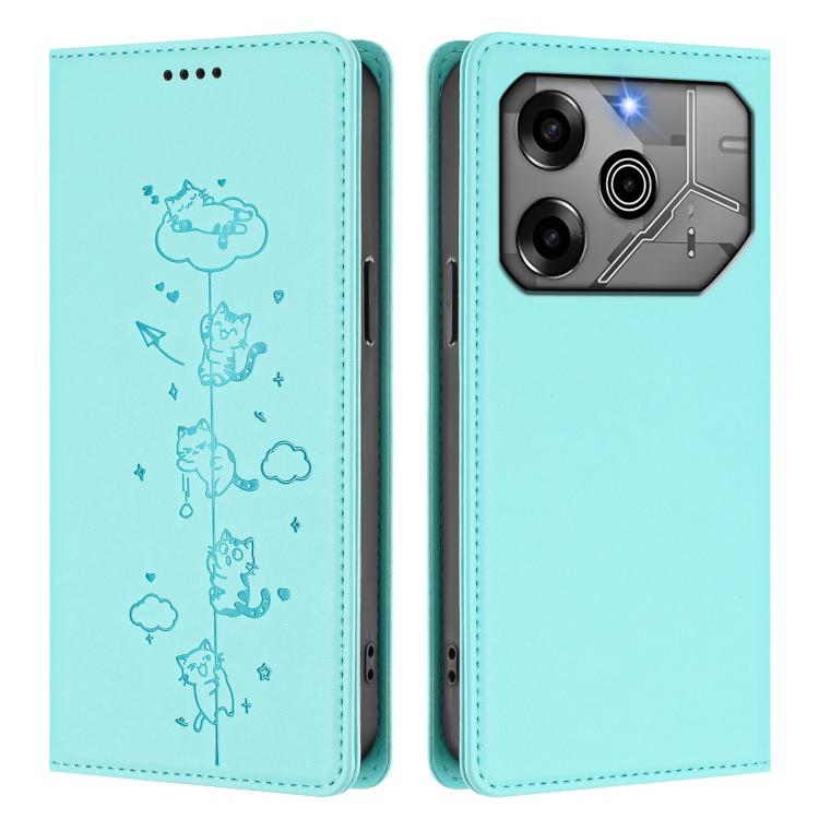 For Tecno Pova 6 / 6 Pro 5G Cute Cats Embossed Magnetic RFID Vegan Leather Phone Case