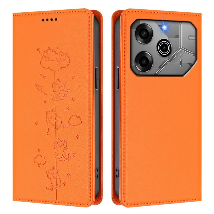 For Tecno Pova 6 / 6 Pro 5G Cute Cats Embossed Magnetic RFID Vegan Leather Phone Case