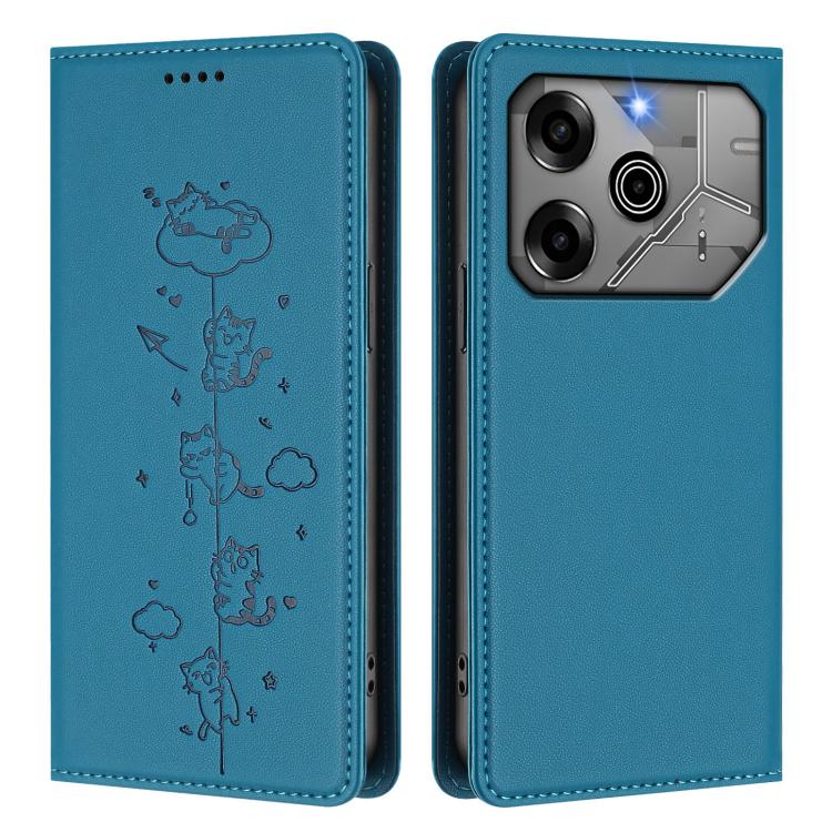For Tecno Pova 6 / 6 Pro 5G Cute Cats Embossed Magnetic RFID Vegan Leather Phone Case