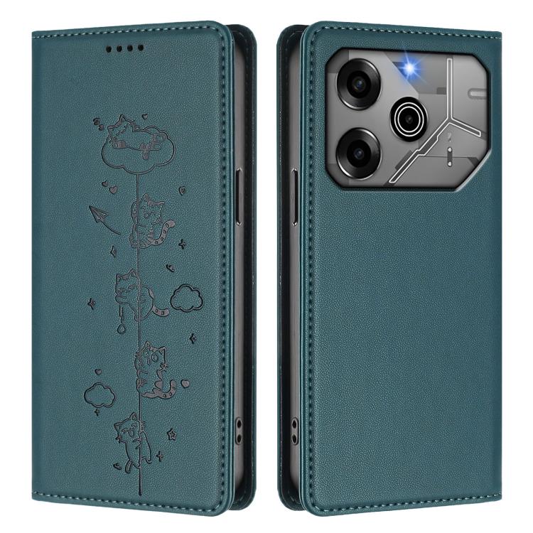 For Tecno Pova 6 / 6 Pro 5G Cute Cats Embossed Magnetic RFID Vegan Leather Phone Case