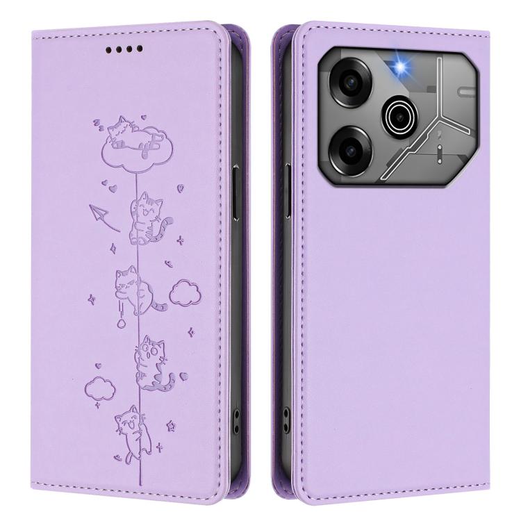 For Tecno Pova 6 / 6 Pro 5G Cute Cats Embossed Magnetic RFID Vegan Leather Phone Case