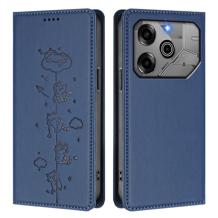 For Tecno Pova 6 / 6 Pro 5G Cute Cats Embossed Magnetic RFID Vegan Leather Phone Case