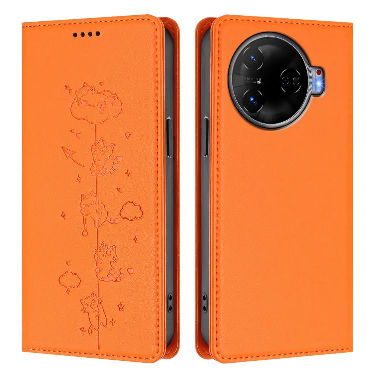 For Tecno Camon 30 Pro 5G Cute Cats Embossed Magnetic RFID Vegan Leather Phone Case