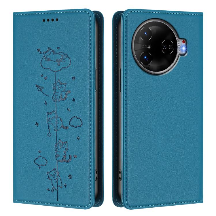 For Tecno Camon 30 Pro 5G Cute Cats Embossed Magnetic RFID Vegan Leather Phone Case