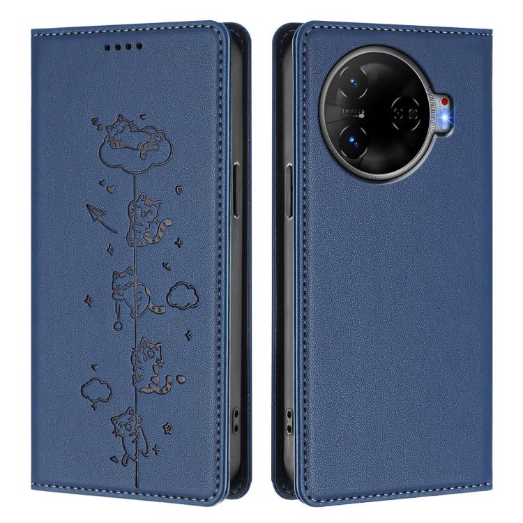 For Tecno Camon 30 Pro 5G Cute Cats Embossed Magnetic RFID Vegan Leather Phone Case