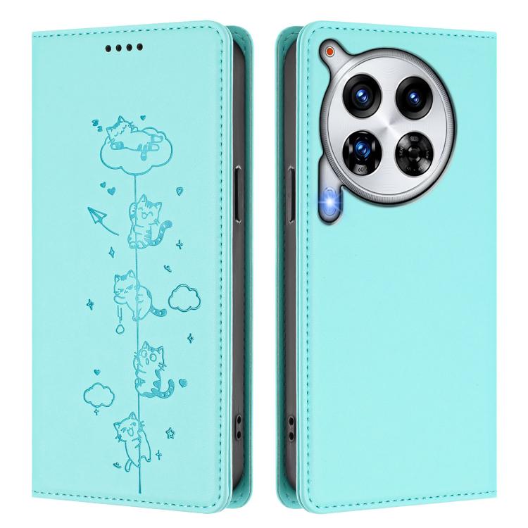 For Tecno Camon 30 Premier Cute Cats Embossed Magnetic RFID Vegan Leather Phone Case