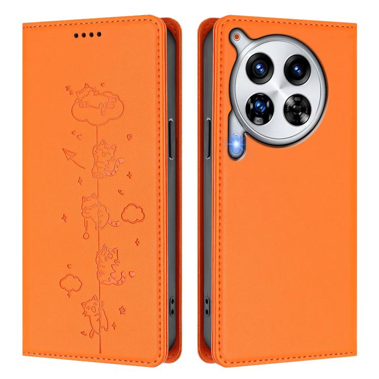 For Tecno Camon 30 Premier Cute Cats Embossed Magnetic RFID Vegan Leather Phone Case