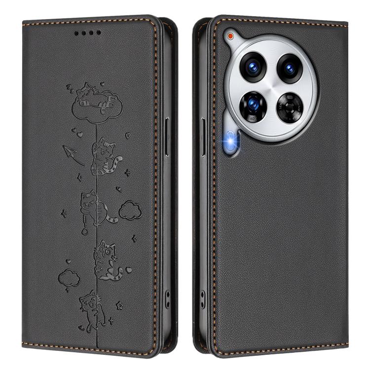 For Tecno Camon 30 Premier Cute Cats Embossed Magnetic RFID Vegan Leather Phone Case