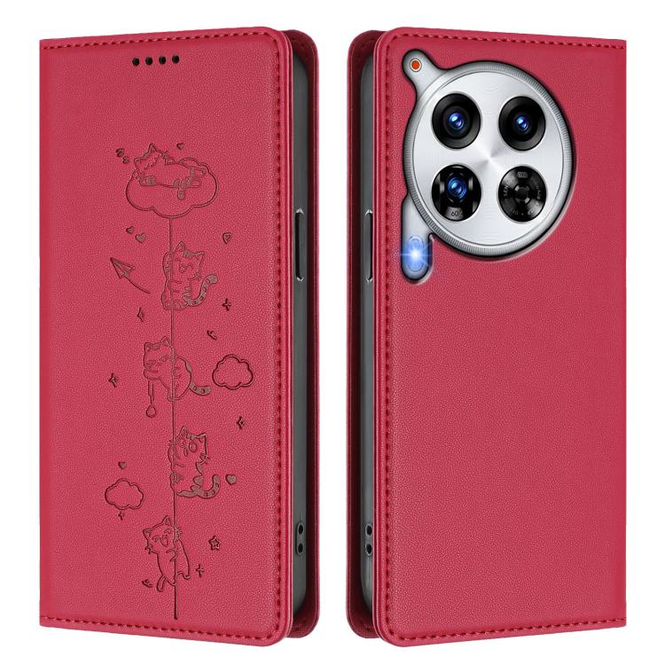 For Tecno Camon 30 Premier Cute Cats Embossed Magnetic RFID Vegan Leather Phone Case