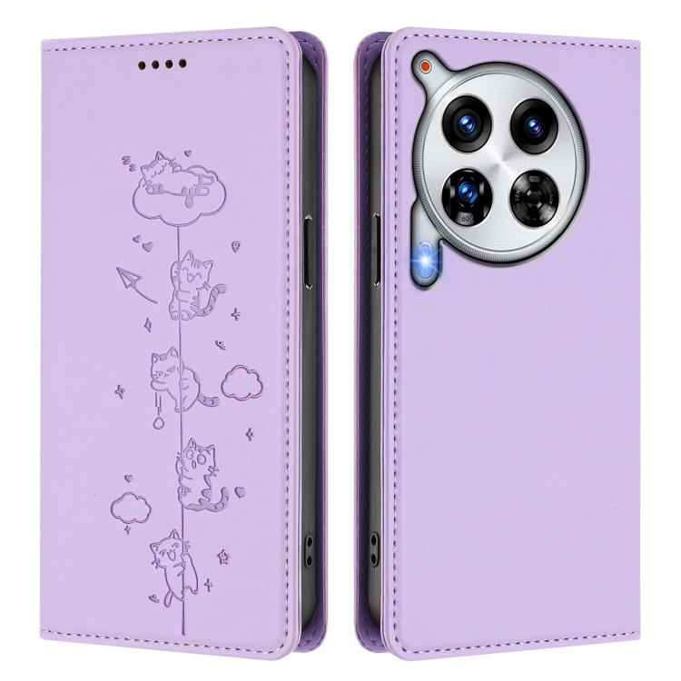 For Tecno Camon 30 Premier Cute Cats Embossed Magnetic RFID Vegan Leather Phone Case
