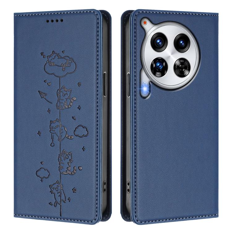 For Tecno Camon 30 Premier Cute Cats Embossed Magnetic RFID Vegan Leather Phone Case