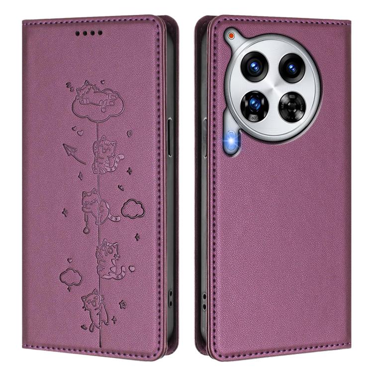 For Tecno Camon 30 Premier Cute Cats Embossed Magnetic RFID Vegan Leather Phone Case