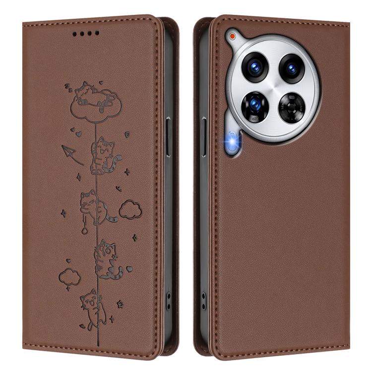 For Tecno Camon 30 Premier Cute Cats Embossed Magnetic RFID Vegan Leather Phone Case