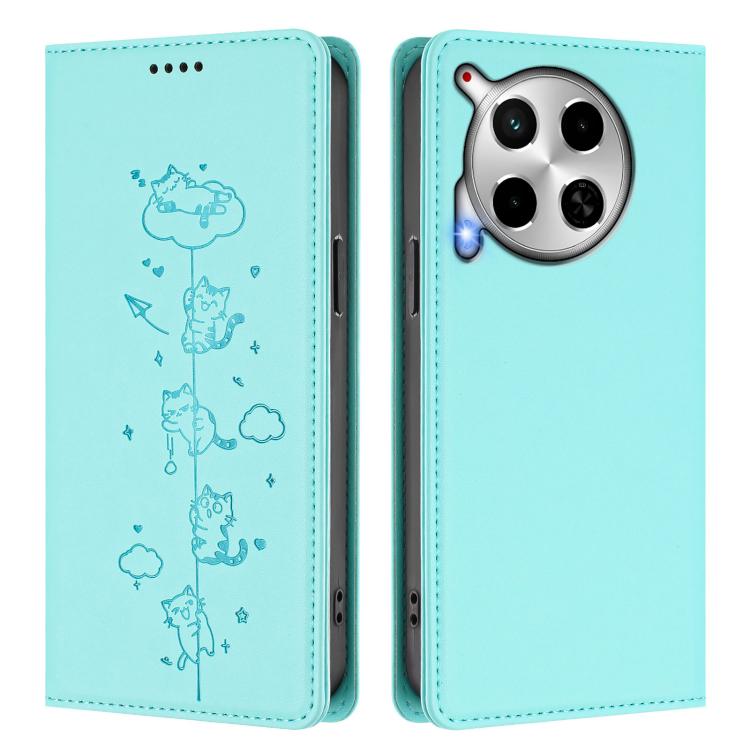 For Tecno Camon 30 5G / 4G Cute Cats Embossed Magnetic RFID Vegan Leather Phone Case