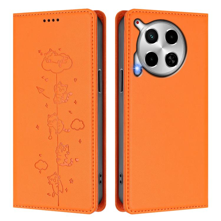 For Tecno Camon 30 5G / 4G Cute Cats Embossed Magnetic RFID Vegan Leather Phone Case