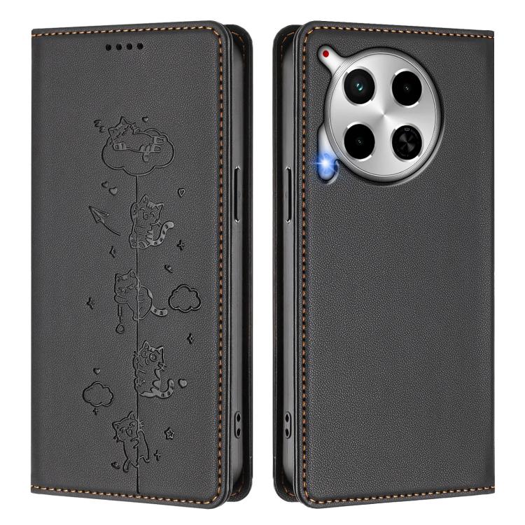 For Tecno Camon 30 5G / 4G Cute Cats Embossed Magnetic RFID Vegan Leather Phone Case