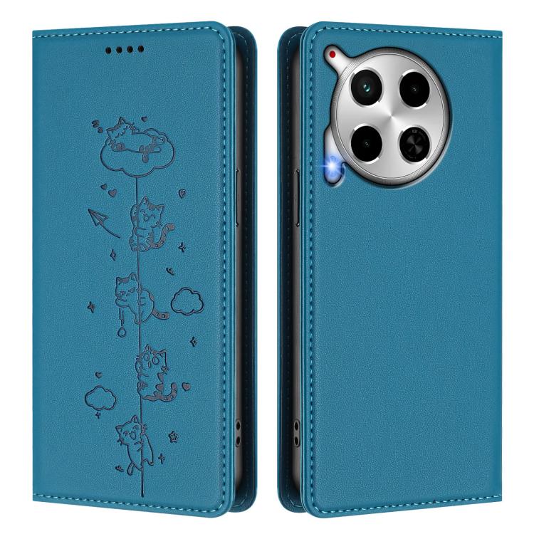 For Tecno Camon 30 5G / 4G Cute Cats Embossed Magnetic RFID Vegan Leather Phone Case