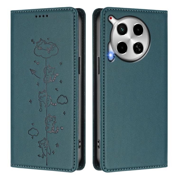 For Tecno Camon 30 5G / 4G Cute Cats Embossed Magnetic RFID Vegan Leather Phone Case