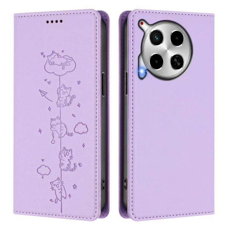 For Tecno Camon 30 5G / 4G Cute Cats Embossed Magnetic RFID Vegan Leather Phone Case