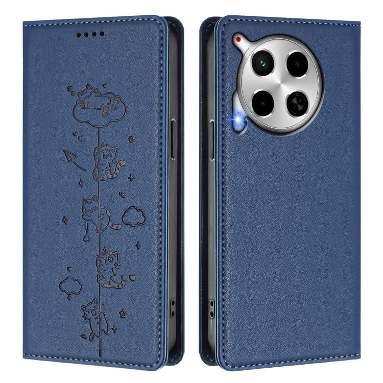 For Tecno Camon 30 5G / 4G Cute Cats Embossed Magnetic RFID Vegan Leather Phone Case
