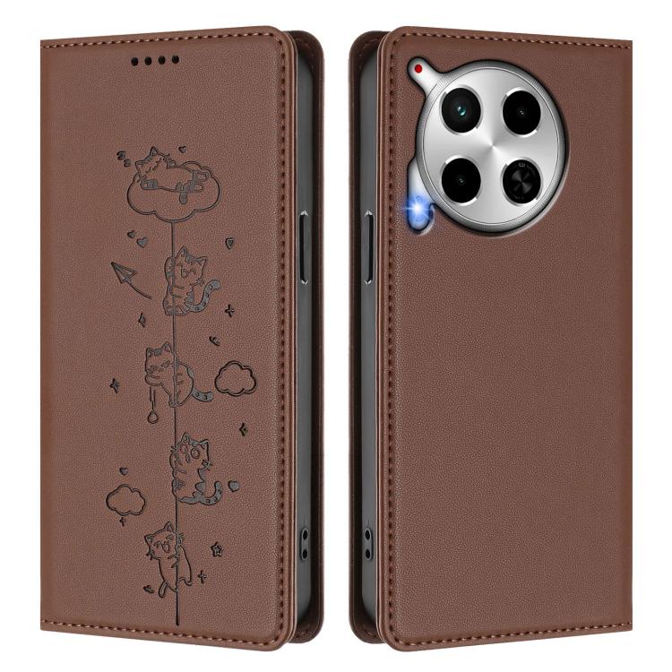 For Tecno Camon 30 5G / 4G Cute Cats Embossed Magnetic RFID Vegan Leather Phone Case