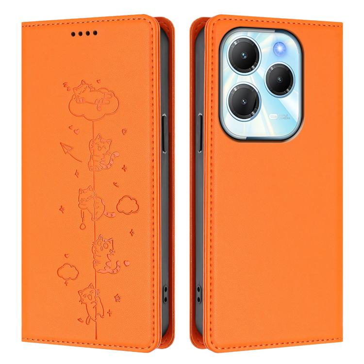 For Tecno Spark 20 Pro / Infinix Hot 40 4G Cute Cats Embossed Magnetic RFID Vegan Leather Phone Case