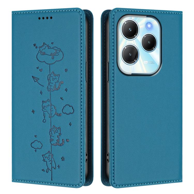 For Tecno Spark 20 Pro / Infinix Hot 40 4G Cute Cats Embossed Magnetic RFID Vegan Leather Phone Case
