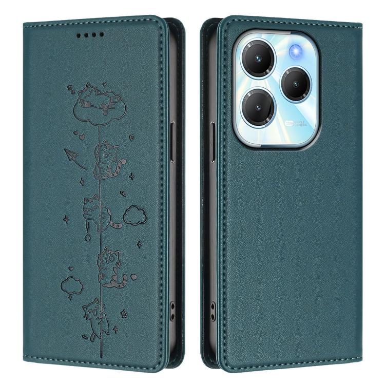 For Tecno Spark 20 Pro / Infinix Hot 40 4G Cute Cats Embossed Magnetic RFID Vegan Leather Phone Case
