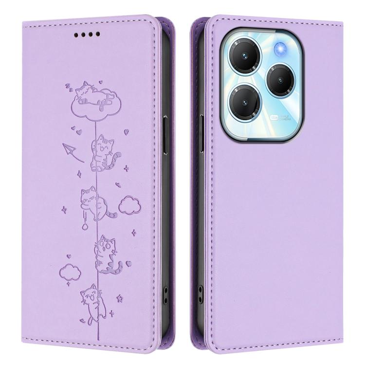 For Tecno Spark 20 Pro / Infinix Hot 40 4G Cute Cats Embossed Magnetic RFID Vegan Leather Phone Case