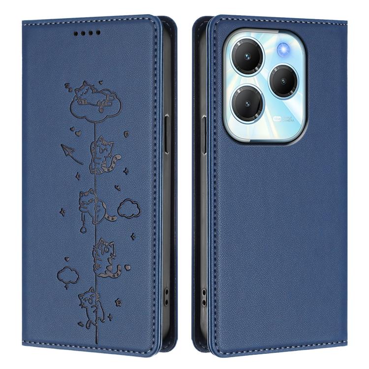 For Tecno Spark 20 Pro / Infinix Hot 40 4G Cute Cats Embossed Magnetic RFID Vegan Leather Phone Case
