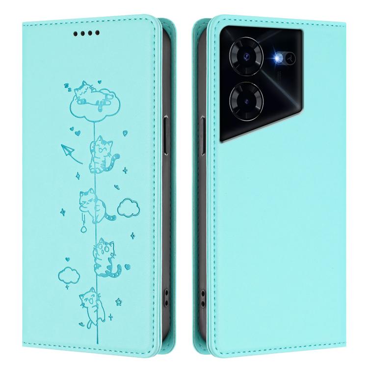 For Tecno Pova 5 Pro 5G Cute Cats Embossed Magnetic RFID Vegan Leather Phone Case