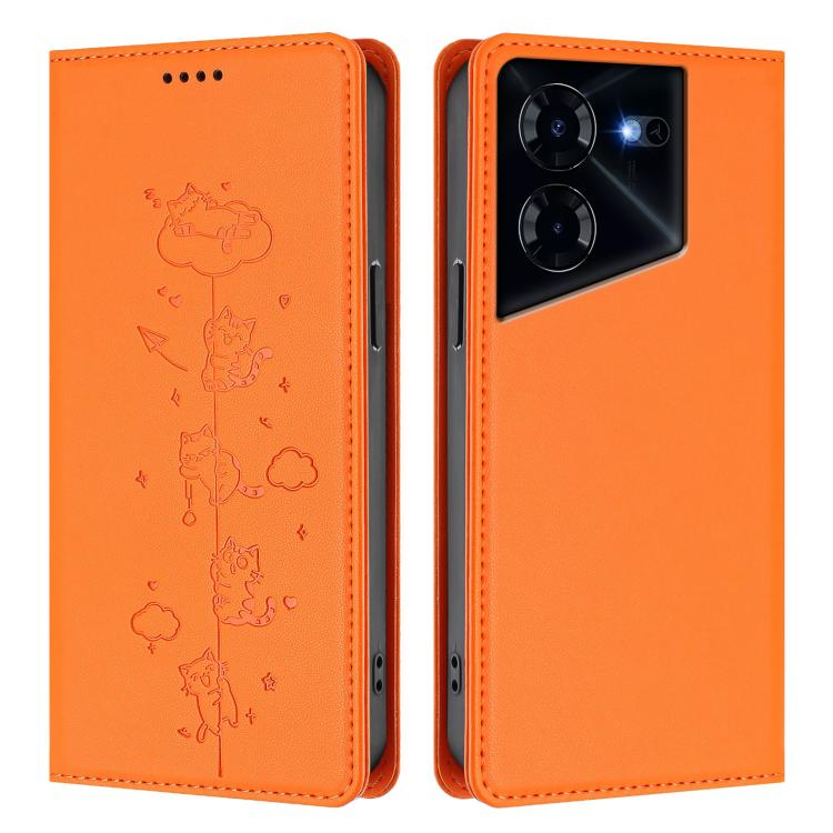 For Tecno Pova 5 Pro 5G Cute Cats Embossed Magnetic RFID Vegan Leather Phone Case