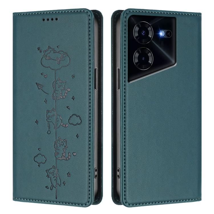 For Tecno Pova 5 Pro 5G Cute Cats Embossed Magnetic RFID Vegan Leather Phone Case