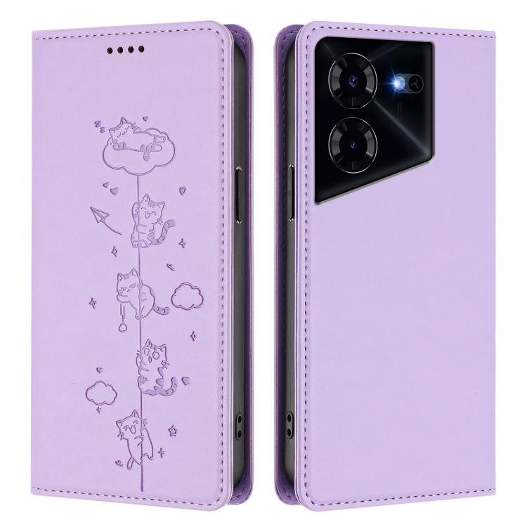 For Tecno Pova 5 Pro 5G Cute Cats Embossed Magnetic RFID Vegan Leather Phone Case