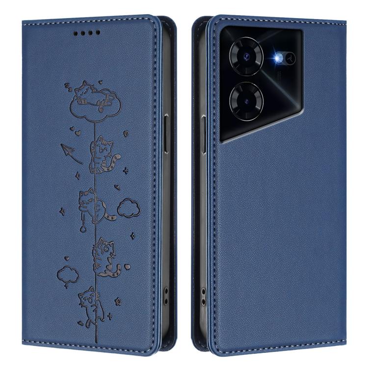 For Tecno Pova 5 Pro 5G Cute Cats Embossed Magnetic RFID Vegan Leather Phone Case